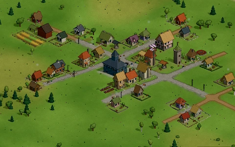 The Market village starter: a cobbled high street of shops and houses.
